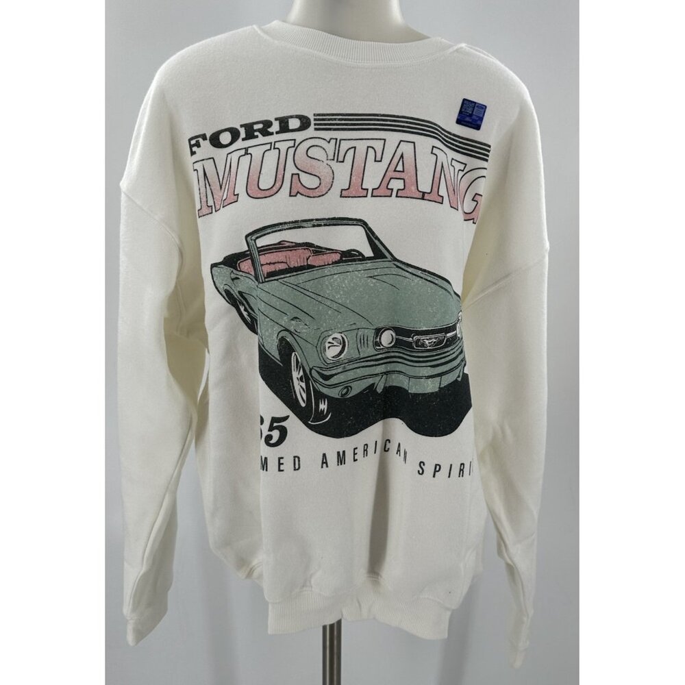 Grayson Threads Women's Ford Mustang Sweatshirt Crew Neck Off White Pink 1965 Lg